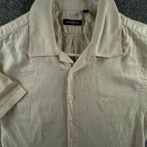 Henri Lloyd Yellow Short Sleeve Button Up Shirt Medium Cotton Linen Italy Adult